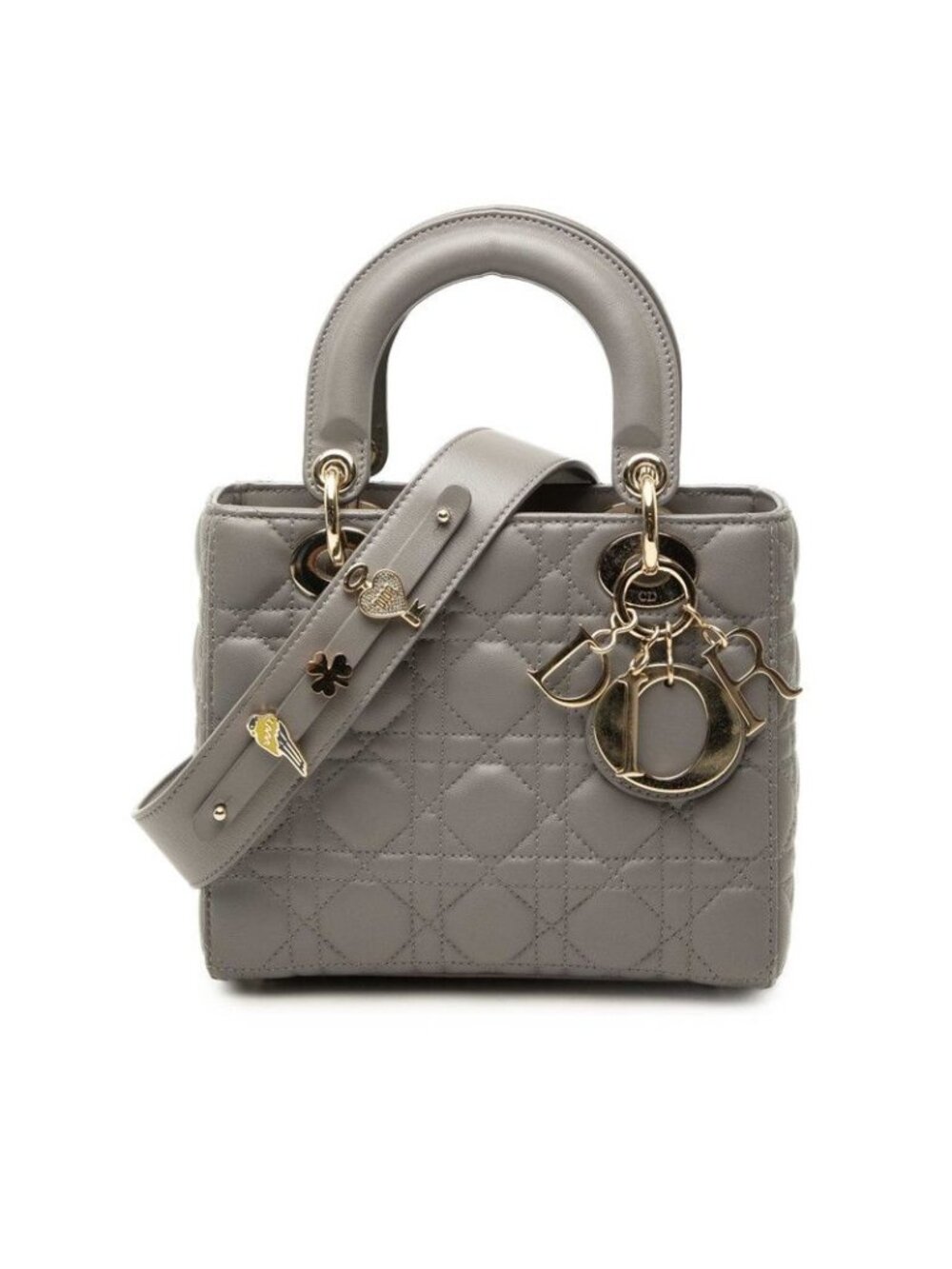 Dior Cannage Lady Dior 2-Way Shoulder Bag Gray Leather
